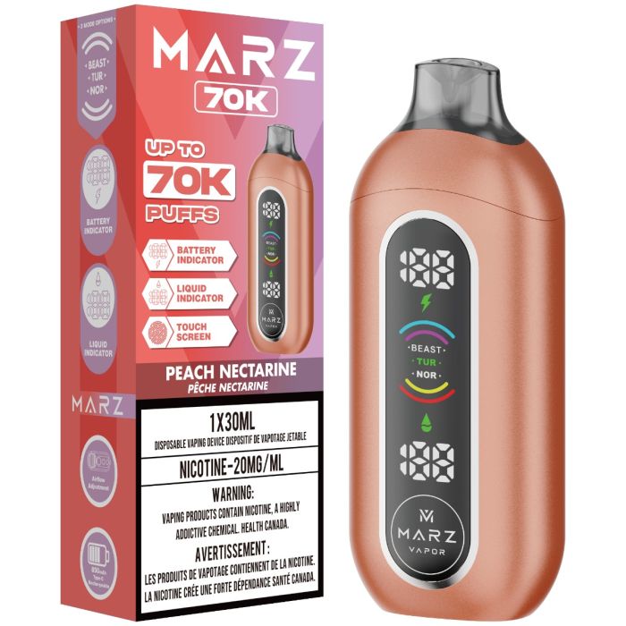 Peach Nectarine - 70000 puffs - 20mg/ml nicotine strength - 30ml e-juice - Marz 70K Disposable Vape