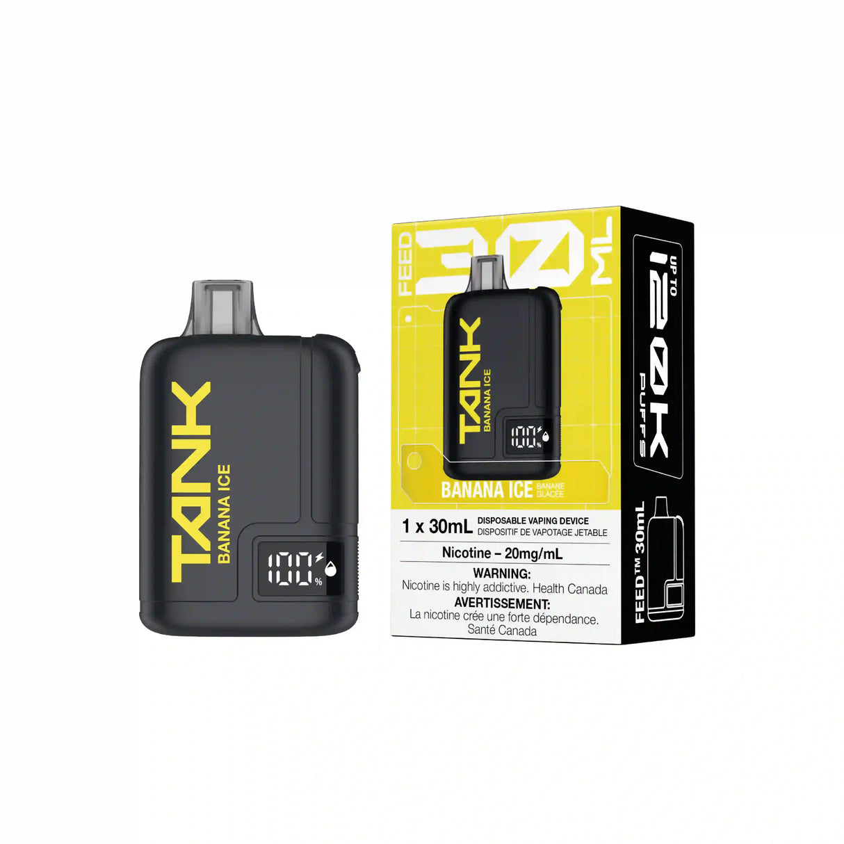Banana Ice FEED Tank 120K Disposable Vape with 30mL e-liquid and 120,000 puffs