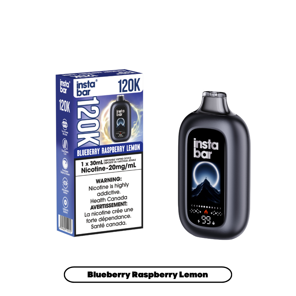 INSTA BAR 120K Disposable Vape Blueberry Raspberry Lemon with up to 120,000 puffs and dual mesh coil in Canada