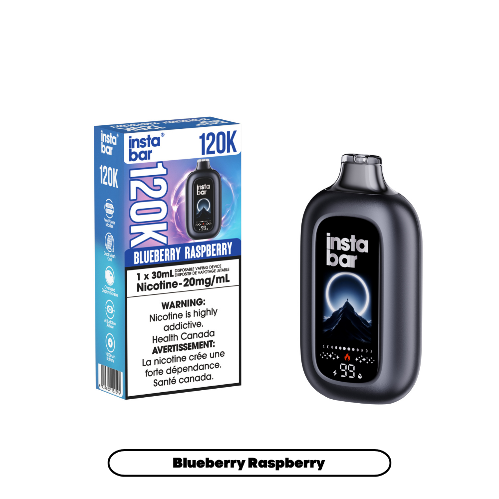 INSTA BAR 120K Disposable Vape Blueberry Raspberry with up to 120,000 puffs and dual mesh coil in Canada