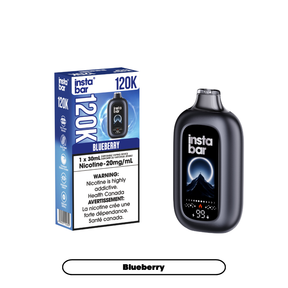 INSTA BAR 120K Disposable Vape Blueberry with up to 120,000 puffs and dual mesh coil in Canada