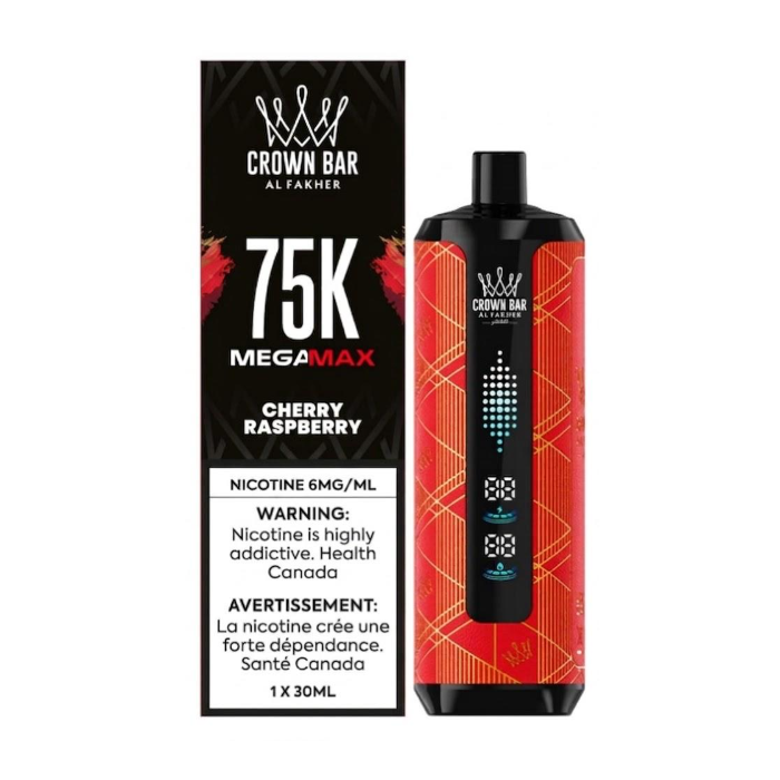 Al Fakher Mega Max 75K Cherry Raspberry disposable vape with up to 75K puffs and dual mode in Canada