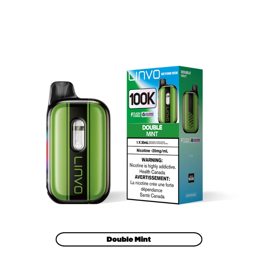 Linvo Beyond 100K Double Mint disposable vape 100,000 puff device with dual Fresh and Boost modes and dynamic display