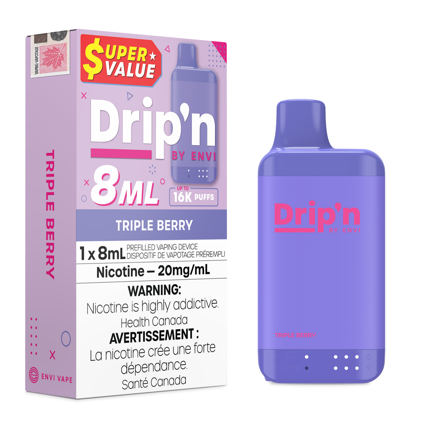 Blue Razz - Drip’n by Envi 16K puffs disposable vape - 20mg/ml nicotine strength - 8mL e-liquid