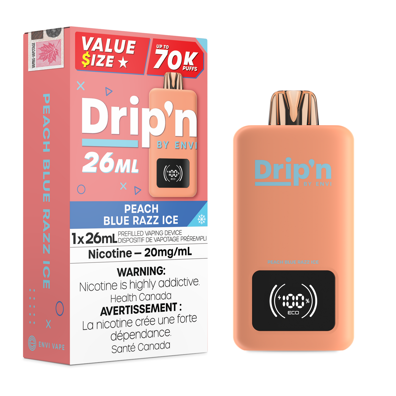 Peach Blue Razz Ice - Dripn By Envi 70k Disposable Vape 26ml 70000 Puffs