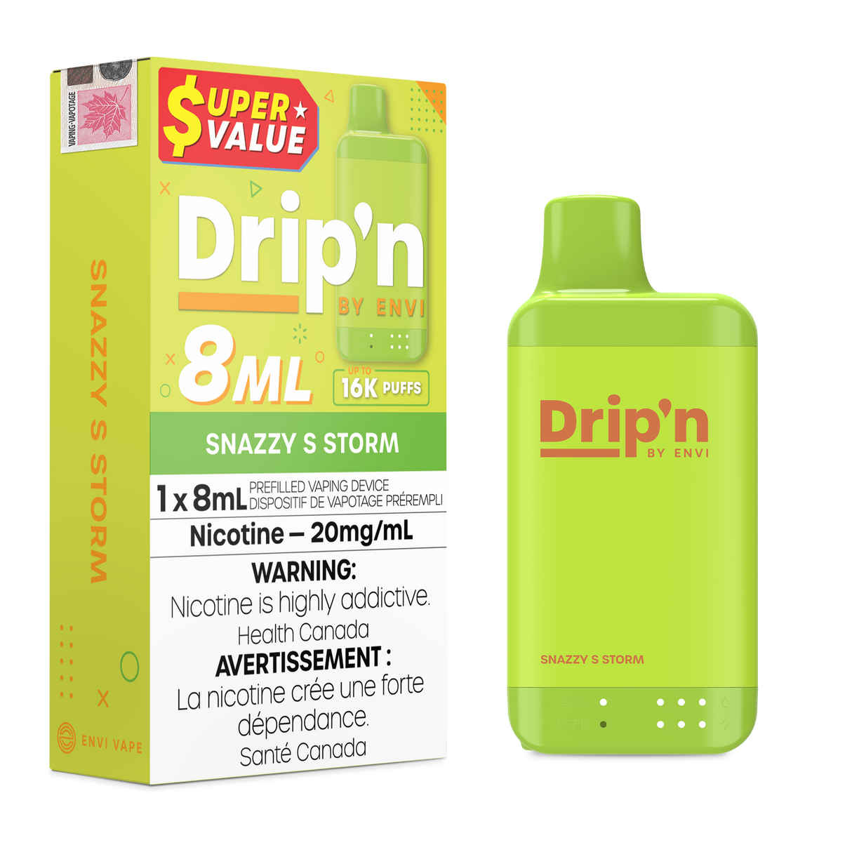 Snazzy S Storm – Drip’n by Envi 16K puffs disposable vape - 20mg/ml nicotine strength - 8mL e-liquid