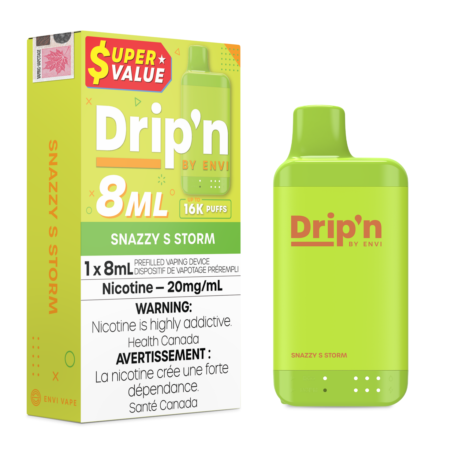 Snazzy S Storm – Drip’n by Envi 16K puffs disposable vape - 20mg/ml nicotine strength - 8mL e-liquid