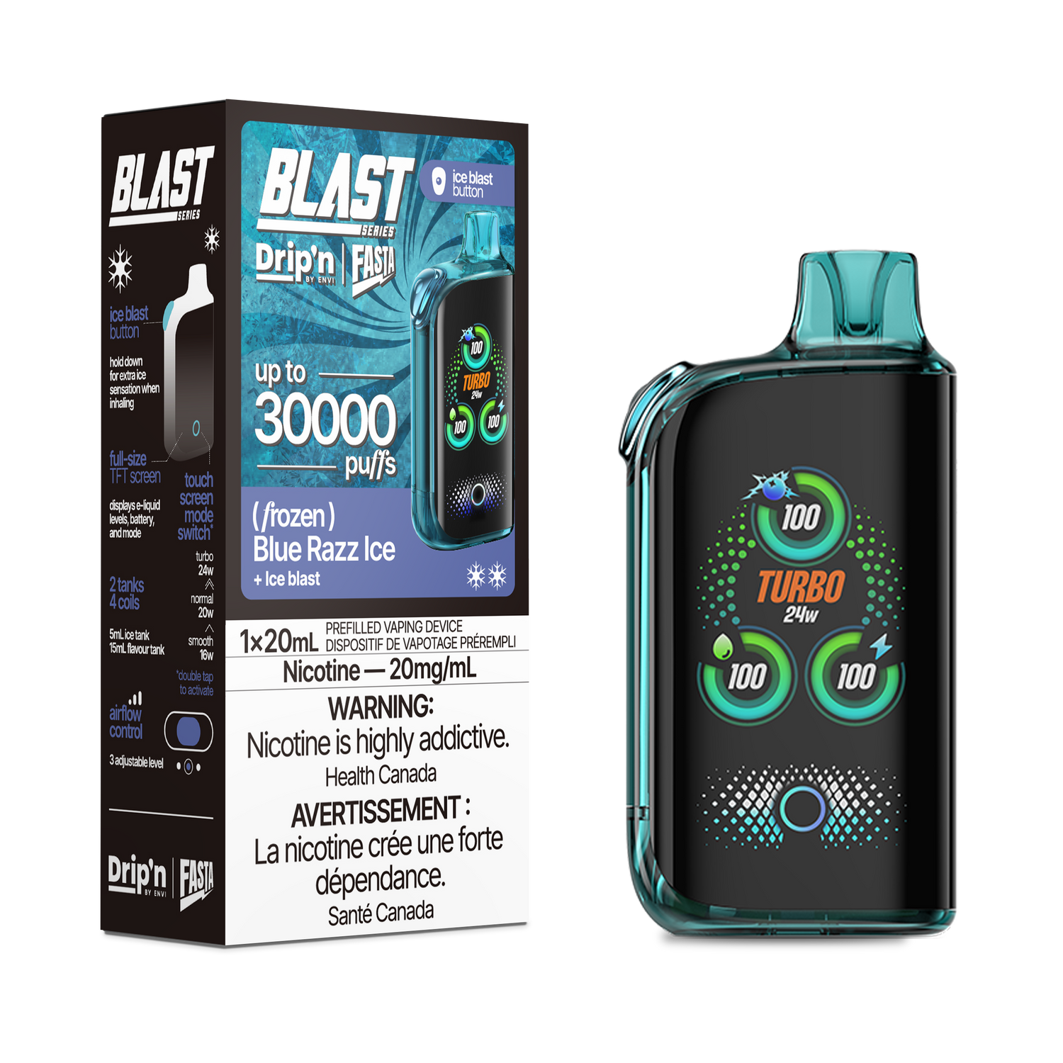Drip'n By Envi FASTA Blast Series 30K Disposable Vapes - Blue Razz Ice Flavor