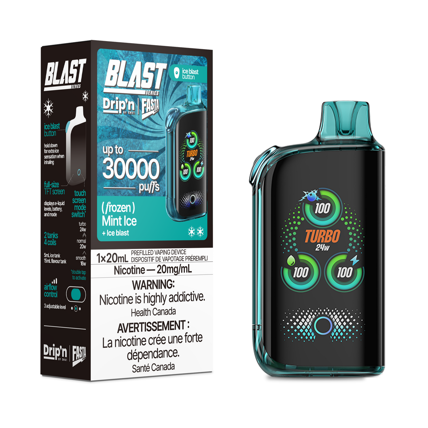 Drip'n By Envi FASTA Blast Series 30K Disposable Vapes - Mint Ice Flavor
