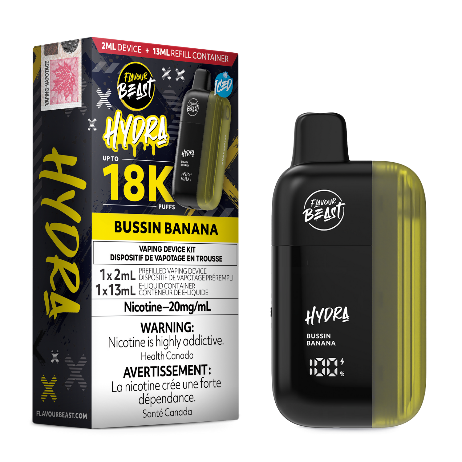 HYDRA by Flavour Beast Bussin' Banana Disposable Vape with Creamy Banana Flavor 18k