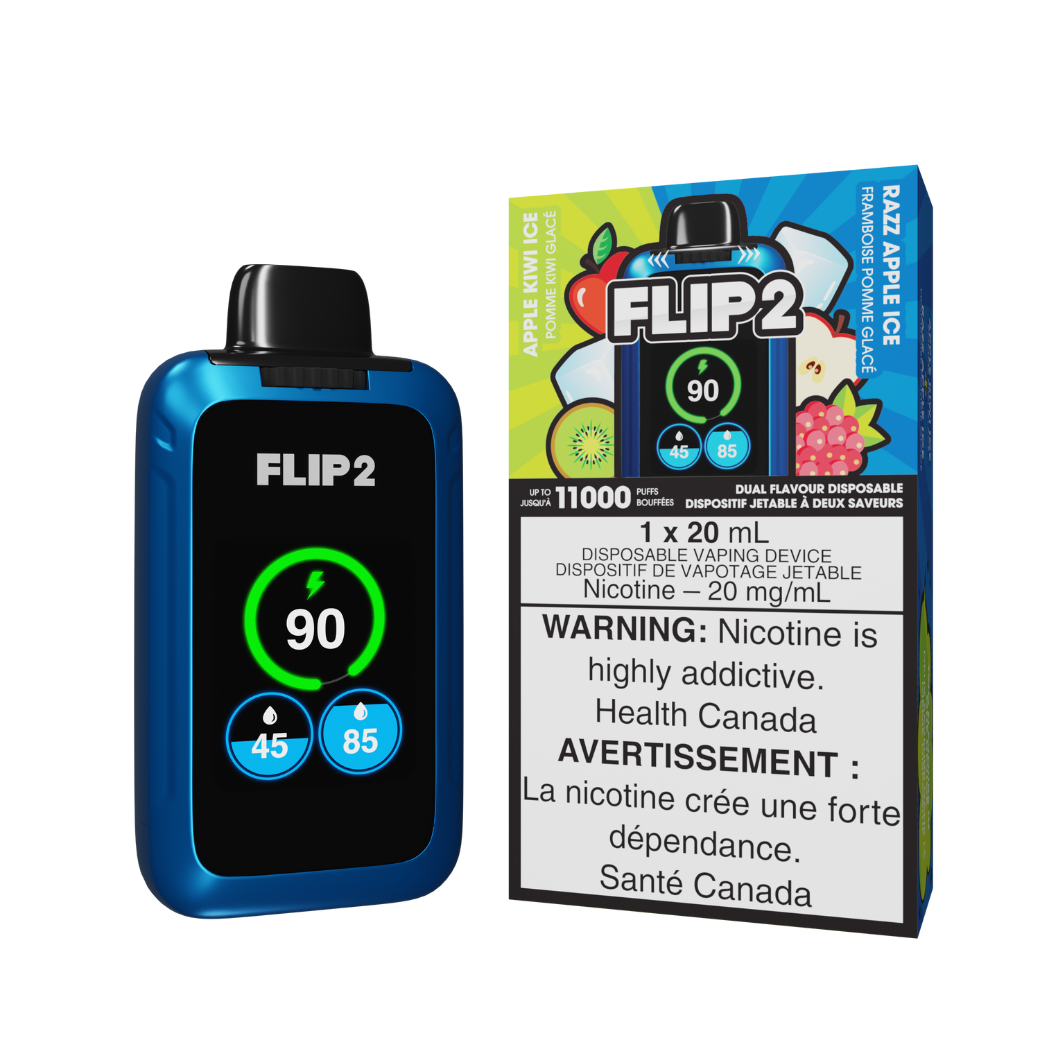 Apple Kiwi Ice and Razz Apple Ice FLIP 2 Disposable Vape 11000 Puffs by Flip Bar