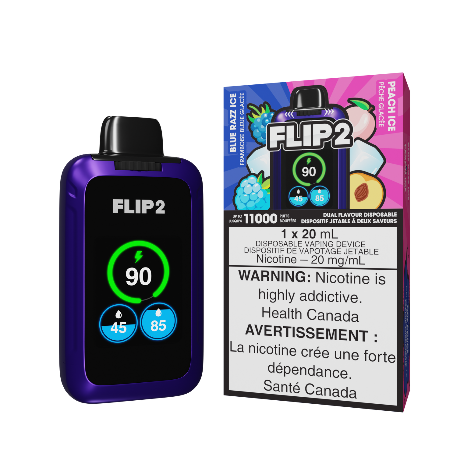 Blue Razz and Juicy Peach FLIP 2 Disposable Vape 11000 Puffs by Flip Bar