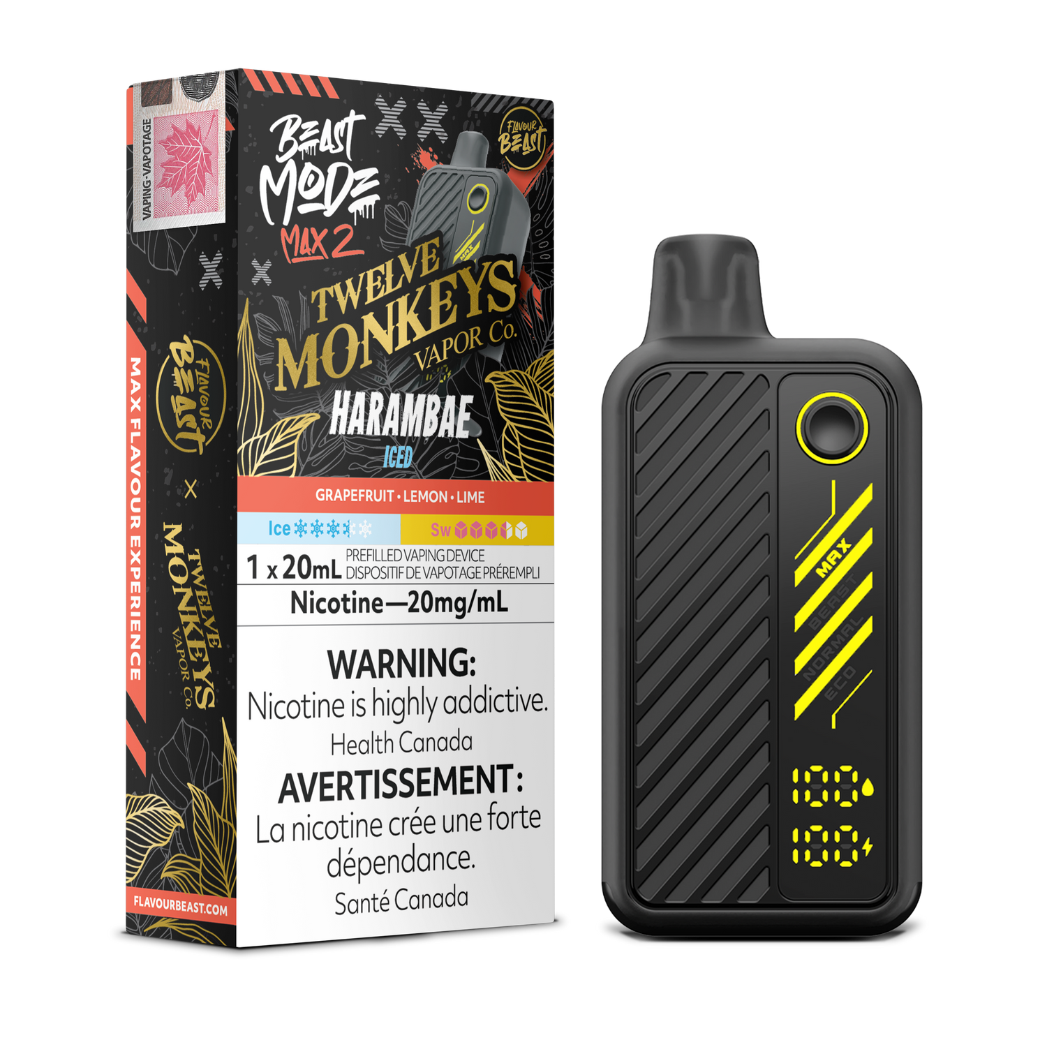 Flavour Beast Beastmode Max 2 x Twelve Monkeys – Harambae Iced, 20mg/mL, 20mL e-liquid.