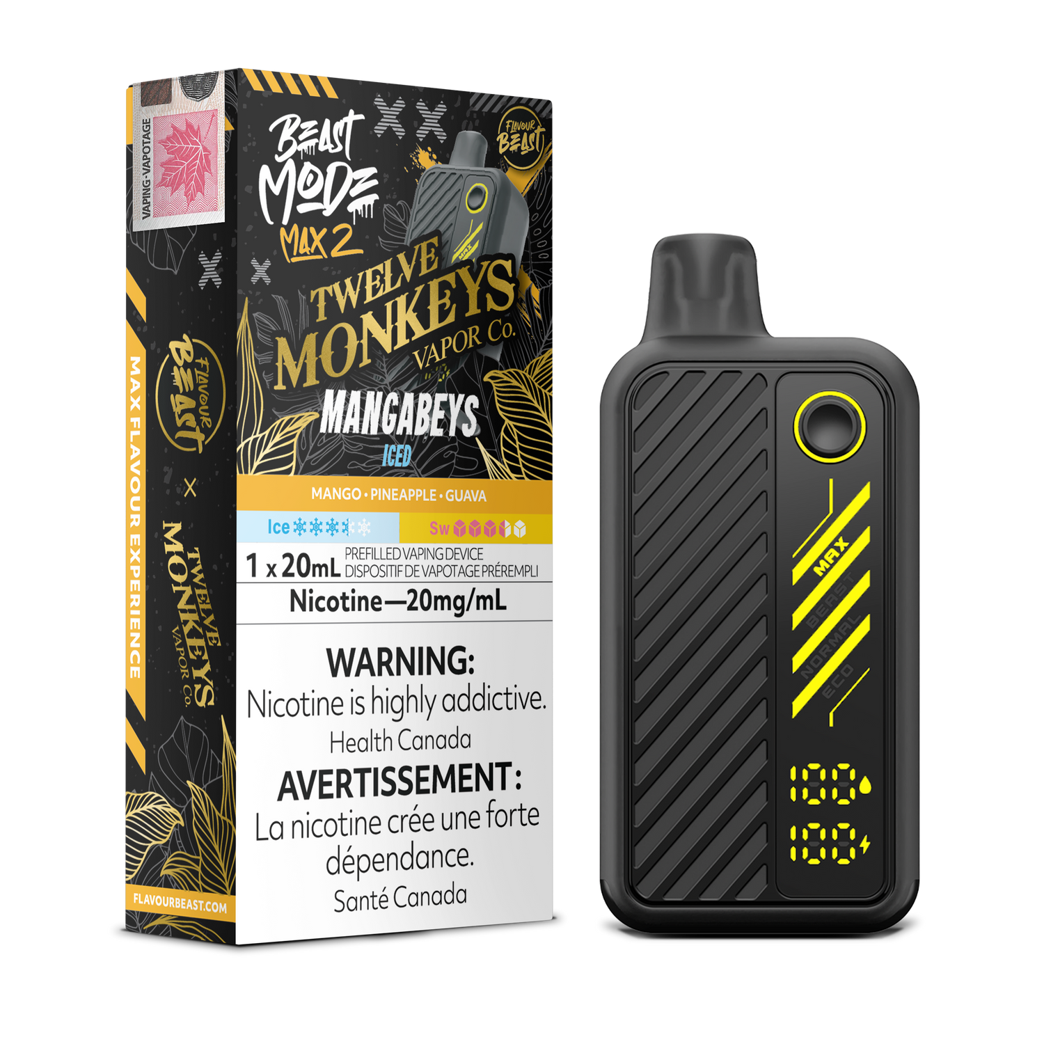 Flavour Beast Beastmode Max 2 x Twelve Monkeys – Mangabeys Iced, 20mg/mL, 20mL e-liquid.