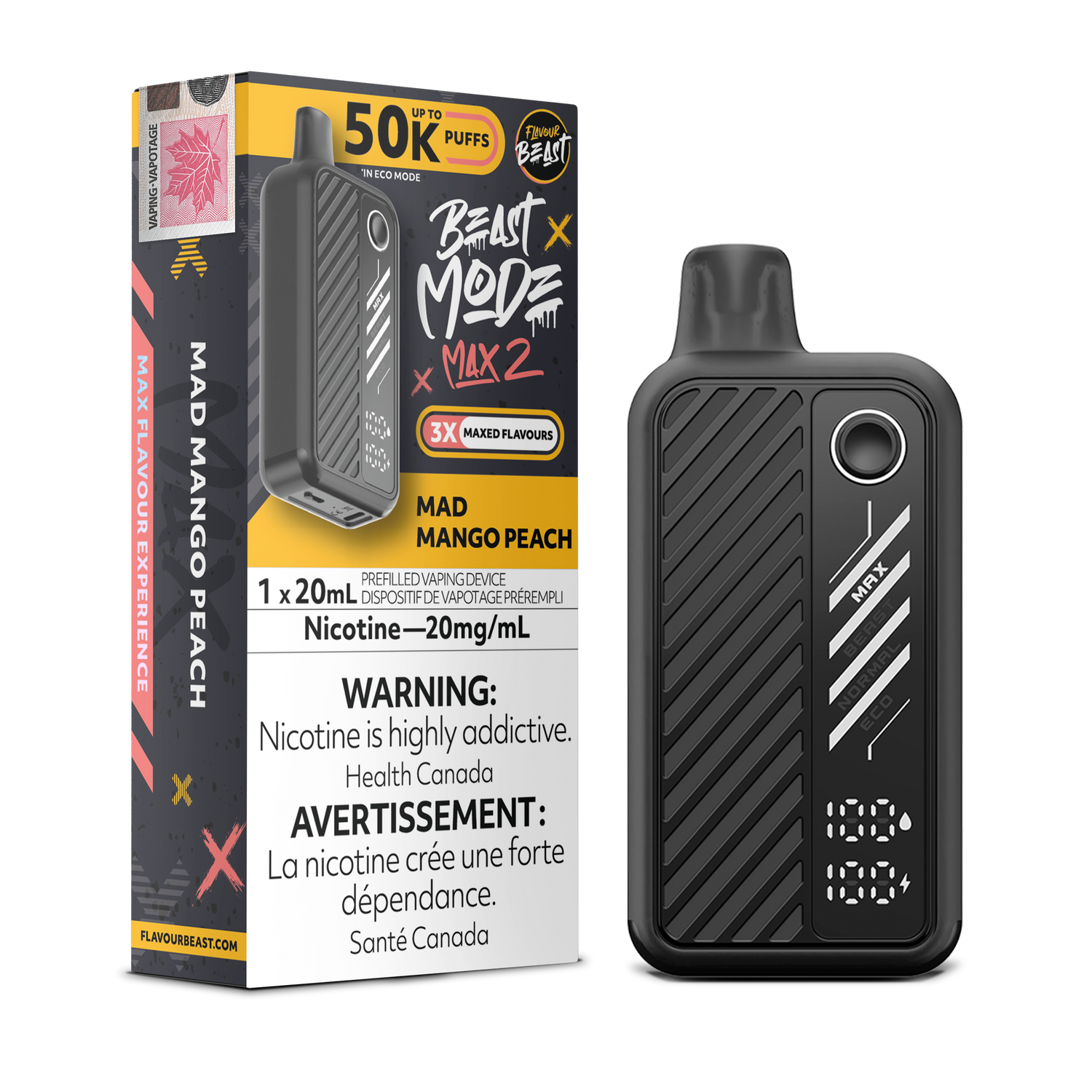 Flavour Beast BeastMode Max 2 Disposable Vape 50000 Puffs Mad Mango Peach
