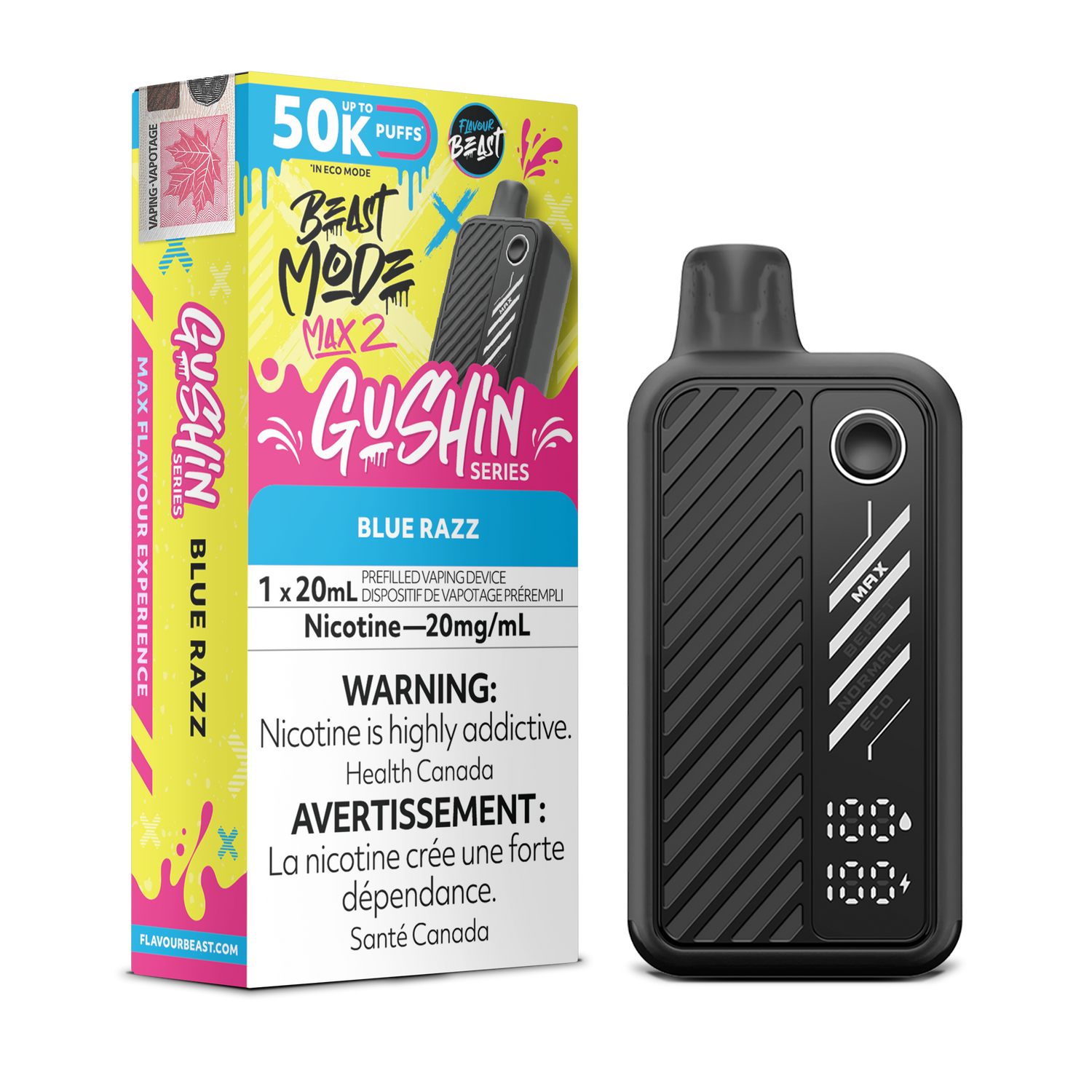 Gushin Blue Razz - Flavour Beast BeastMode Max 2 Disposable Vape - 50K Puffs - 20mL E-liquid - 20mg Nicotine