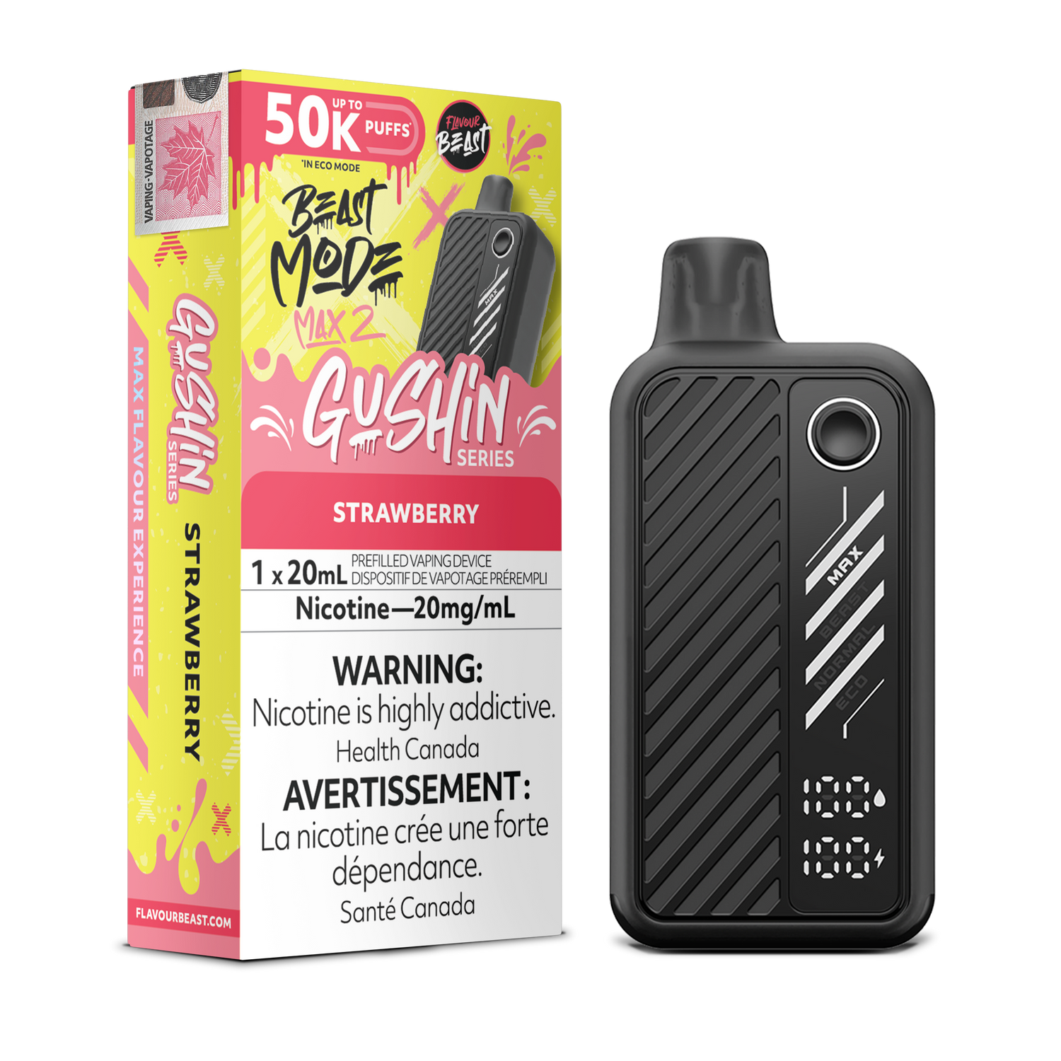 Gushin Strawberry - Flavour Beast BeastMode Max 2 Disposable Vape - 50,000 Puffs - 20mL E-Liquid - 20mg Nicotine
