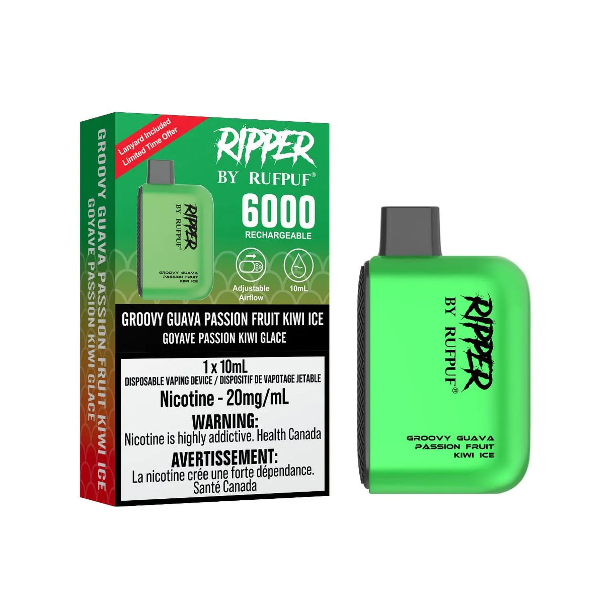 Groovy Guava Passion Fruit Kiwi Ice - Rufpuf Ripper Disposable Vape 6000