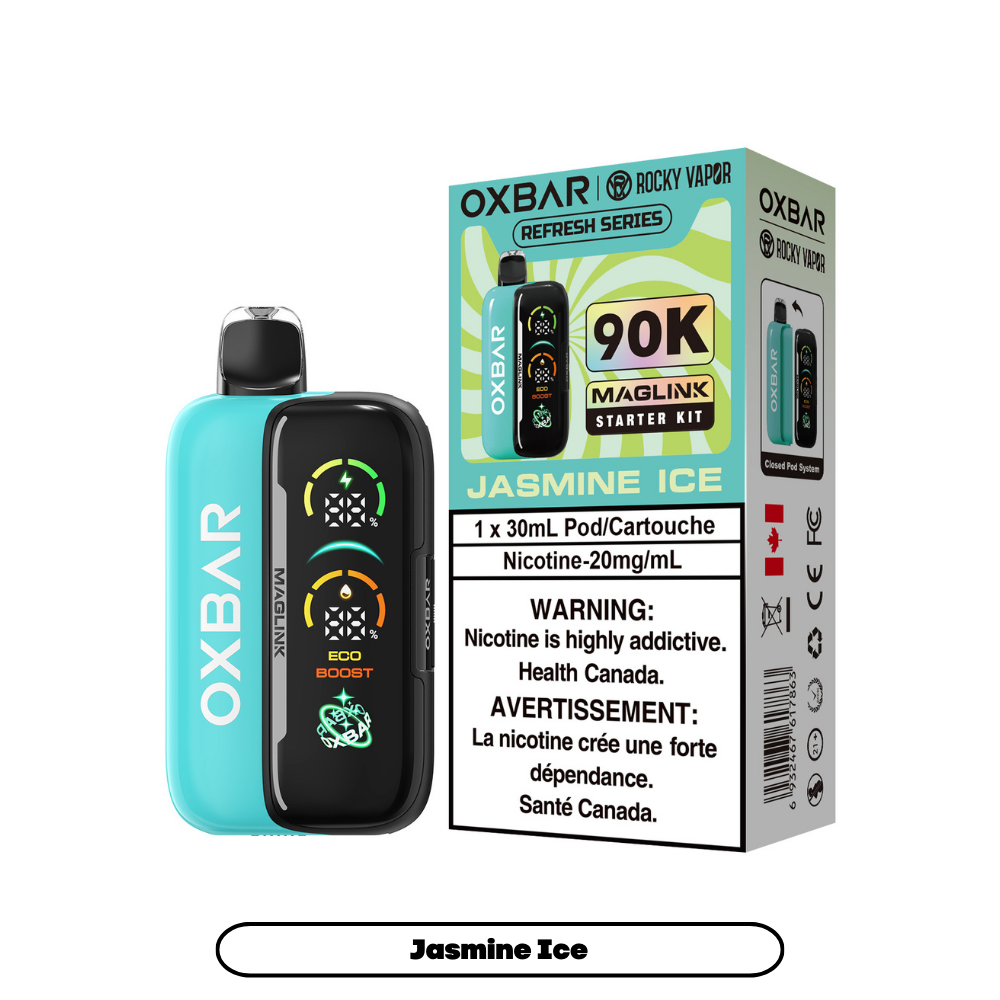 Oxbar x Rocky Vapor Maglink Disposable Vape Jasmine Ice disposable vape with 90000 puffs and dual mesh coil in Canada