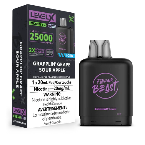 Level X Flavour Beast Boost G2 Pod 20mL - Grapplin' Grape Sour Apple Iced