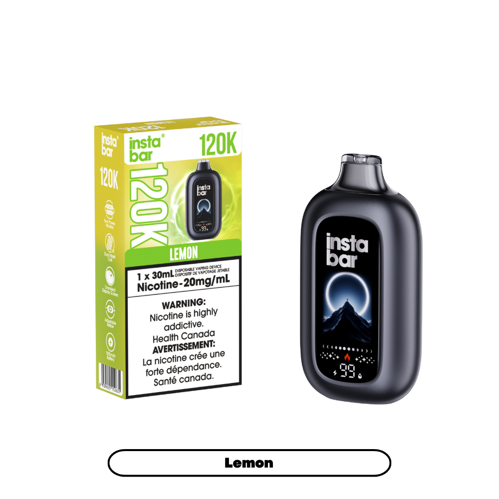 INSTA BAR 120K Disposable Vape Lemon with up to 120,000 puffs and dual mesh coil in Canada