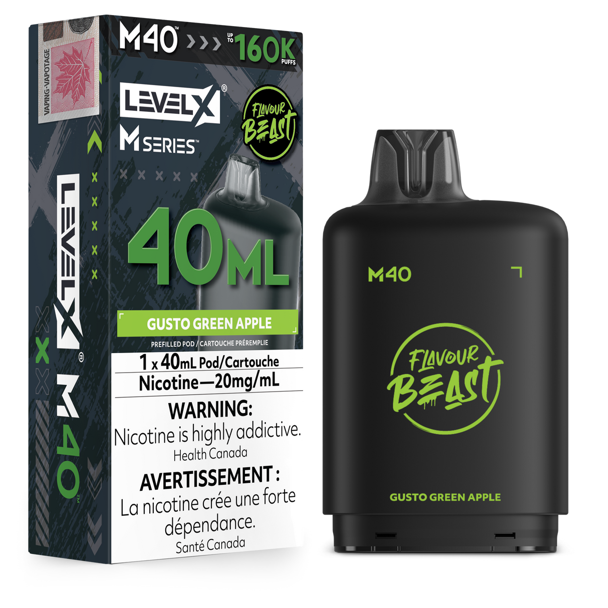 Gusto Green Apple Level X M Series 40mL Pod – 160K