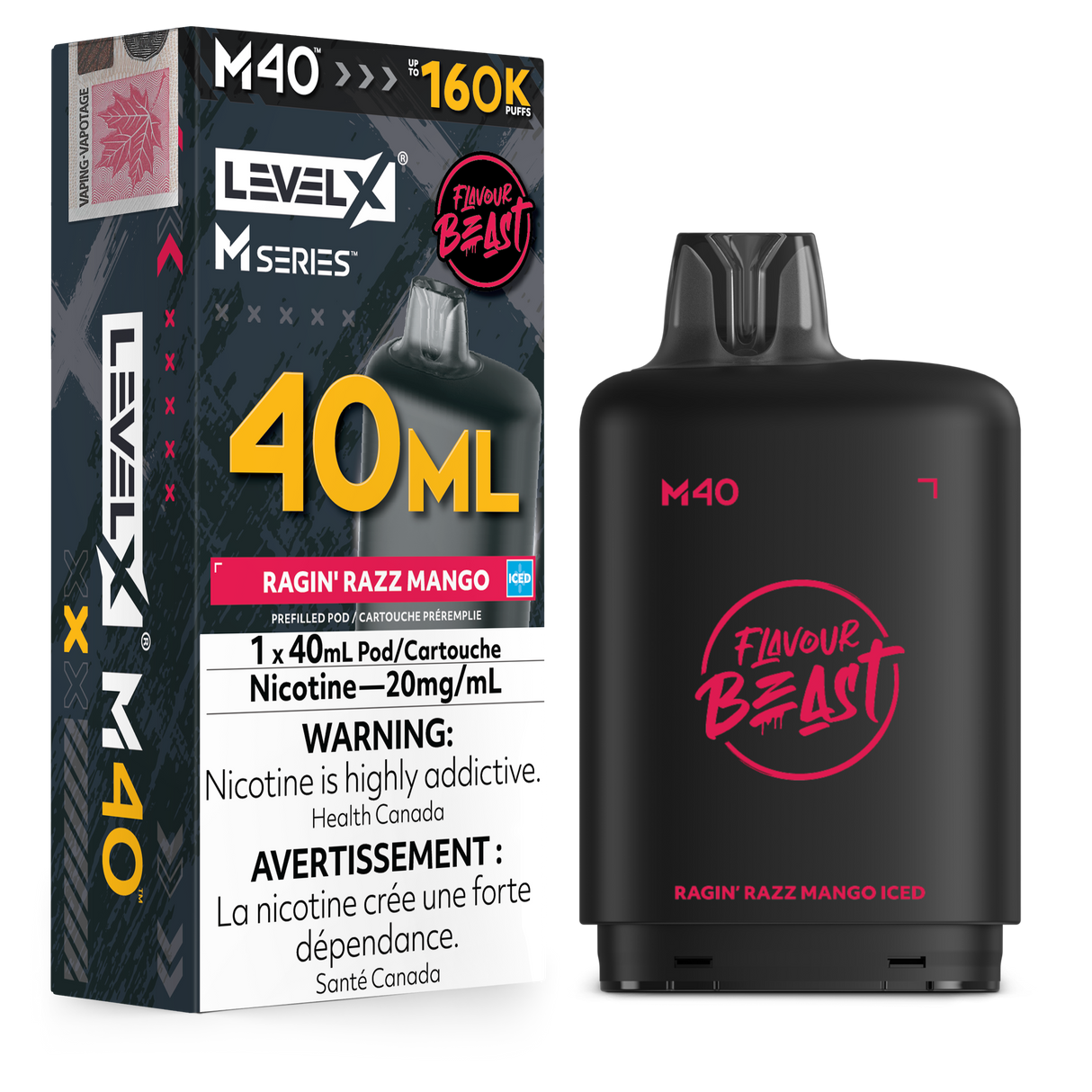 Ragin Razz Mango iced Level X M Series 40mL Pod – 160K