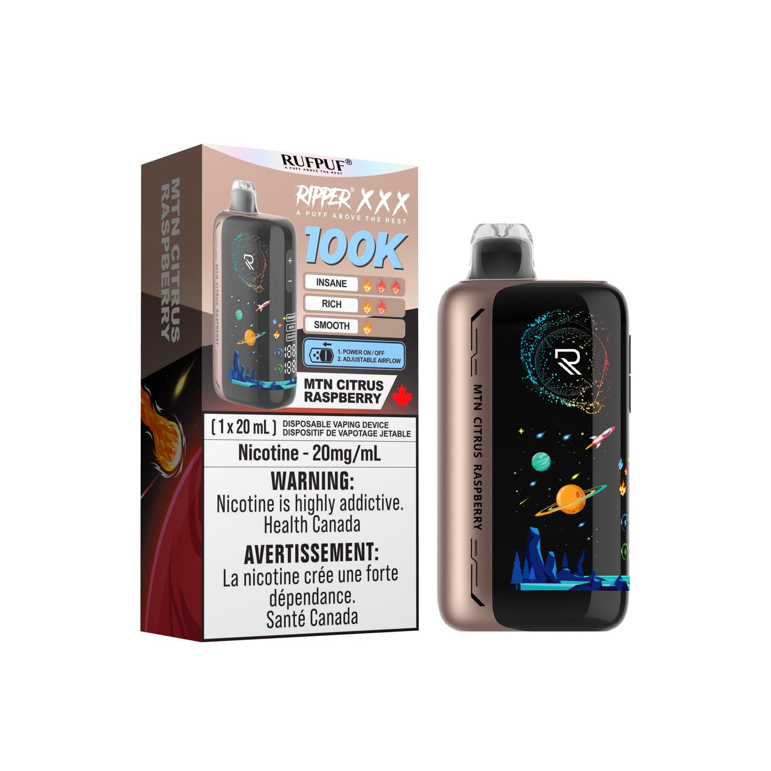 MTN CITRUS RASPBERRY Ripper XXX 100k Disposable Vape