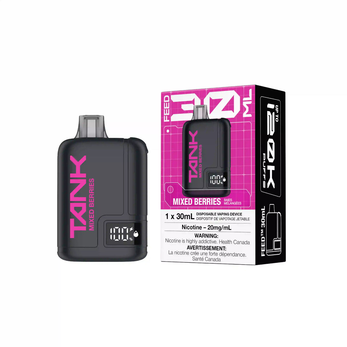 Mixed Berries FEED Tank 120K Disposable Vape with mixed berry flavour and 30mL e-liquid