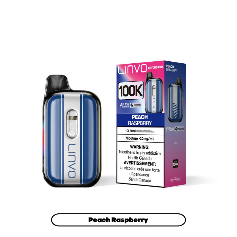 Linvo Beyond 100K Peach Raspberry disposable vape 100K puff device with curved display and intelligent refill technology