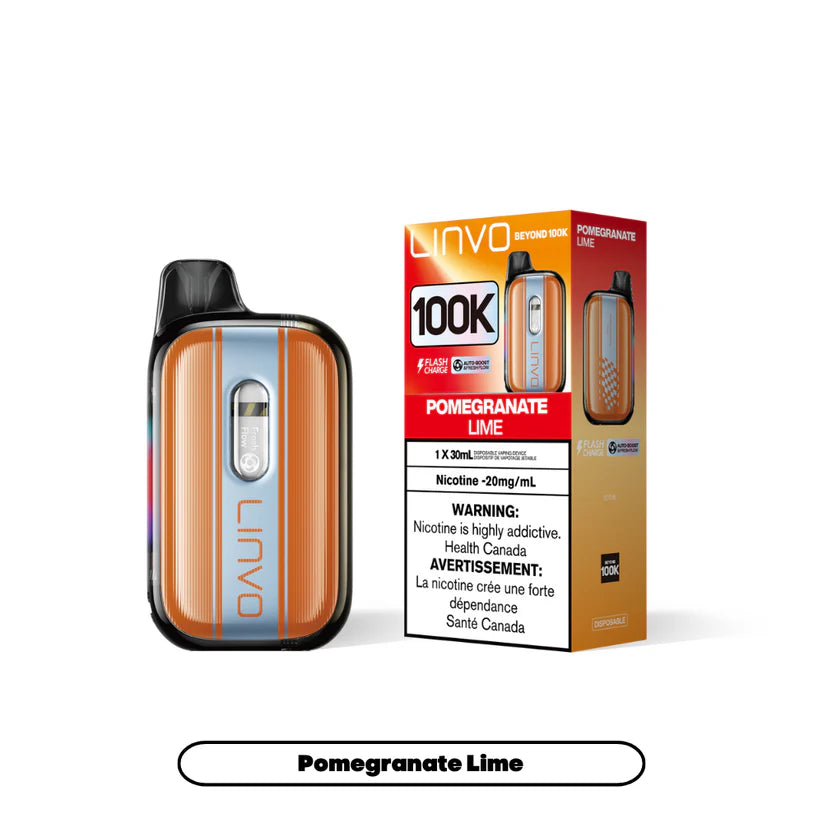 Linvo Beyond 100K Pomegranate Lime disposable vape 100,000 puffs with FreshFlow liquid system in Canada