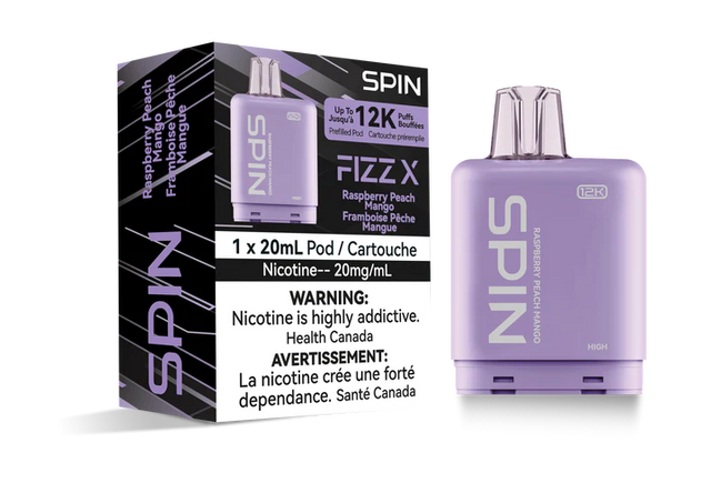 SPIN FIZZ X Pod 12000 - Raspberry Peach Mango Flavour - 12k Vape Pod