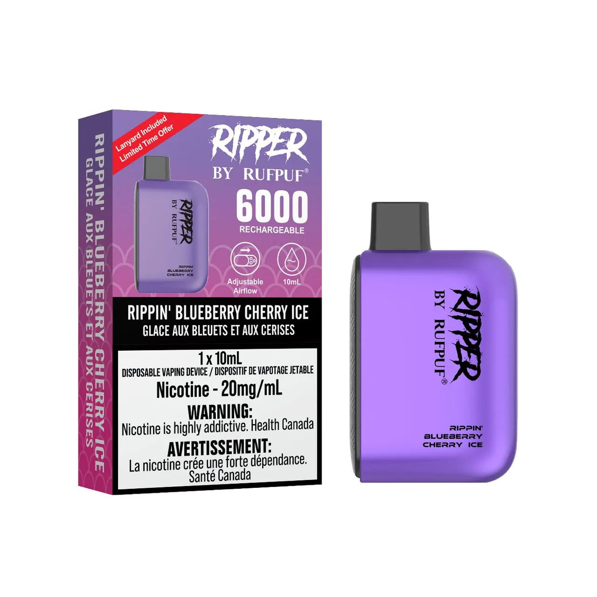 Rippin’ Blueberry Cherry Ice - Rufpuf Ripper Disposable Vape 6000