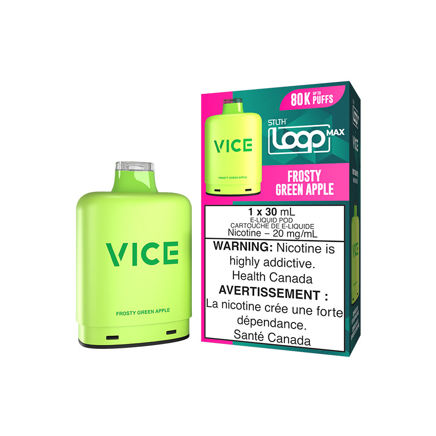 Frosty Green Apple – STLTH LOOP MAX x VICE Pods 80,000 puffs 30mL 20mg adjustable airflow in Canada