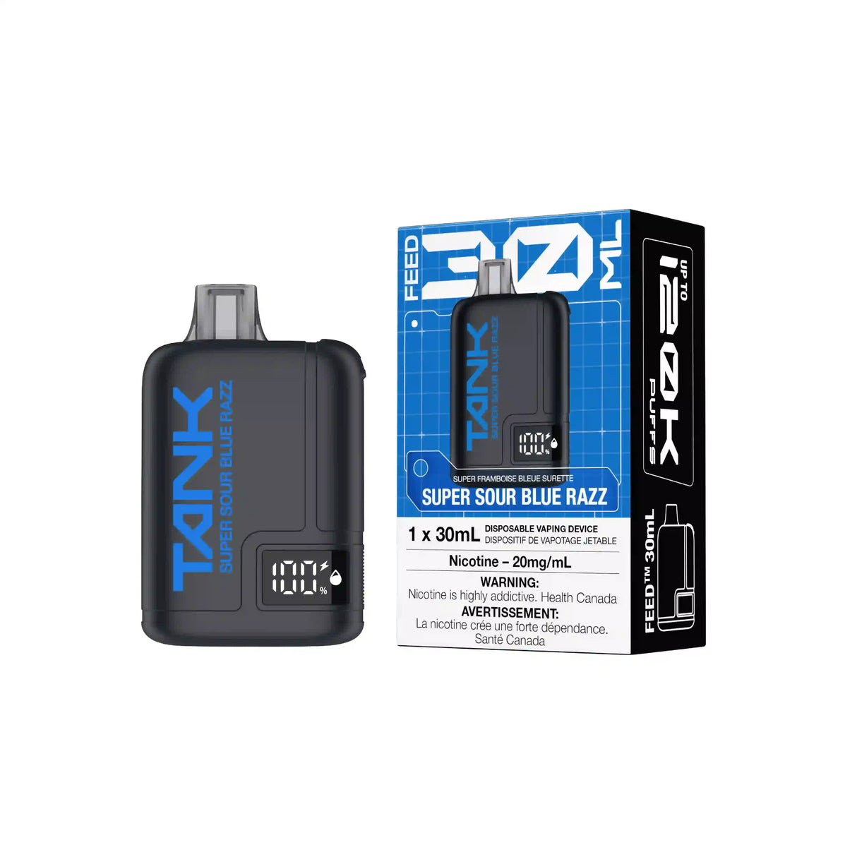 Super Sour Blue Razz FEED Tank 120K Disposable Vape with sour blue raspberry flavour
