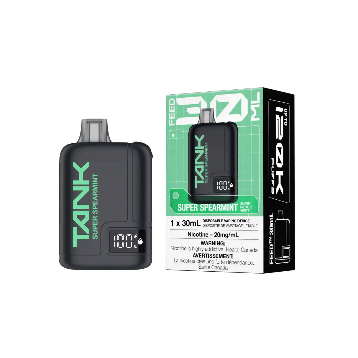 Super Spearmint FEED Tank 120K Disposable Vape with clean spearmint flavour and 120,000 puffs