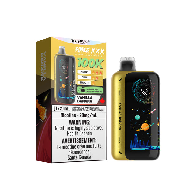 vanilla banana ripper xxx 100k disposable vapes - nicotine 20mg/ml - 20ml