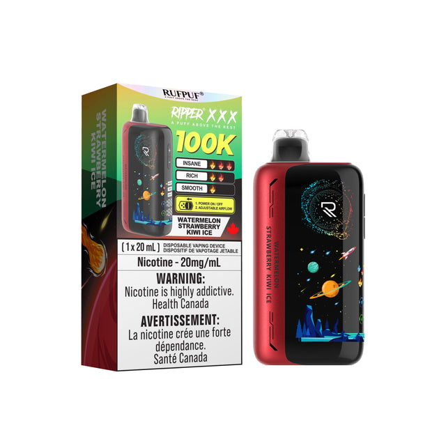 watermelon strawberry kiwi ice ripper xxx 100k disposable vapes - nicotine 20mg/ml - 20ml