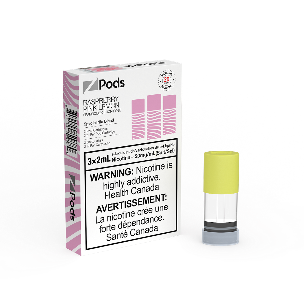 RASPBERRY PINK LEMON - Z PODS ( SPECIAL NIC BLEND) Raspberry Pink Lemon prefilled pods with 400 puffs per pod and layered cotton coils in Canada