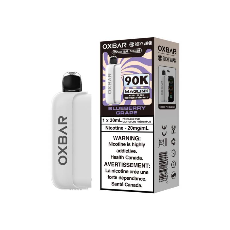 Blueberry Grape OXBAR x Rocky Vapor Maglink 90K 30mL prefilled pod with retail box, 20mg/mL nicotine, Canada