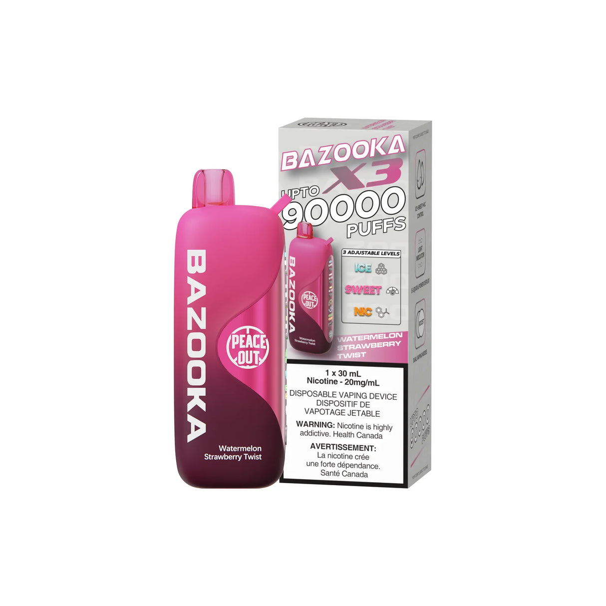 Bazooka Disposable Vape X3 - 90000 Puffs 30ML - Synthetic - Adjustable Nic levels
