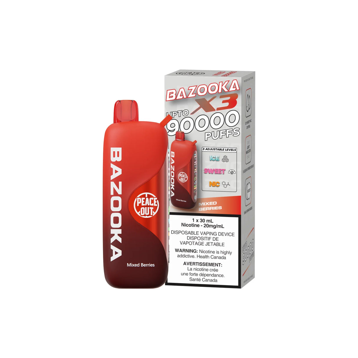 Bazooka Disposable Vape X3 - 90000 Puffs 30ML - Synthetic - Adjustable Nic levels