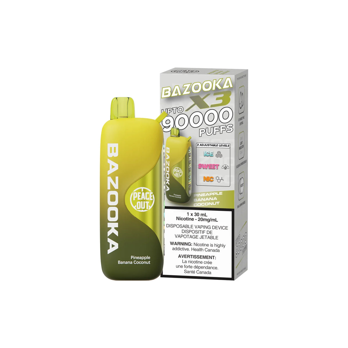 Bazooka Disposable Vape X3 - 90000 Puffs 30ML - Synthetic - Adjustable Nic levels