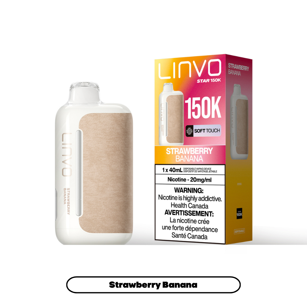 Strawberry Banana Linvo Star 150K disposable vape device and packaging