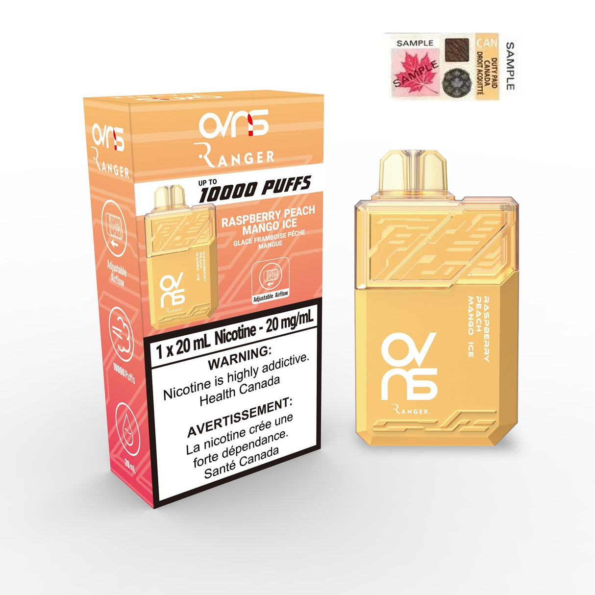 OVNS RANGER 10000 PUFFS - RASPBERRY PEACH MANGO ICE