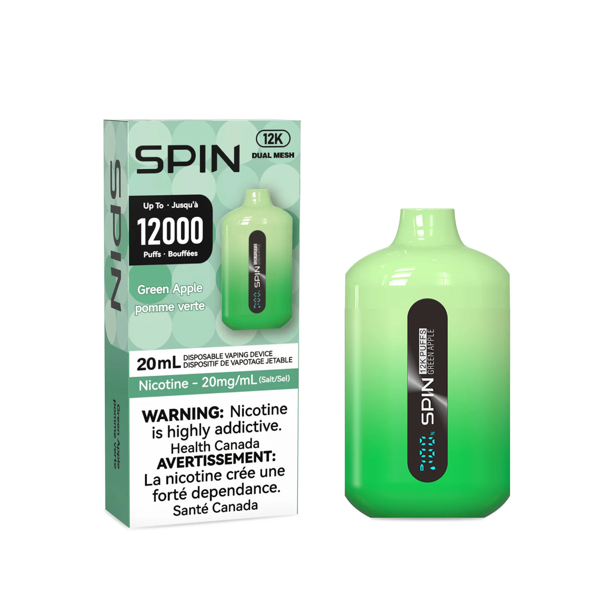 SPIN 12K DISPOSABLE VAPE - GREEN APPLE