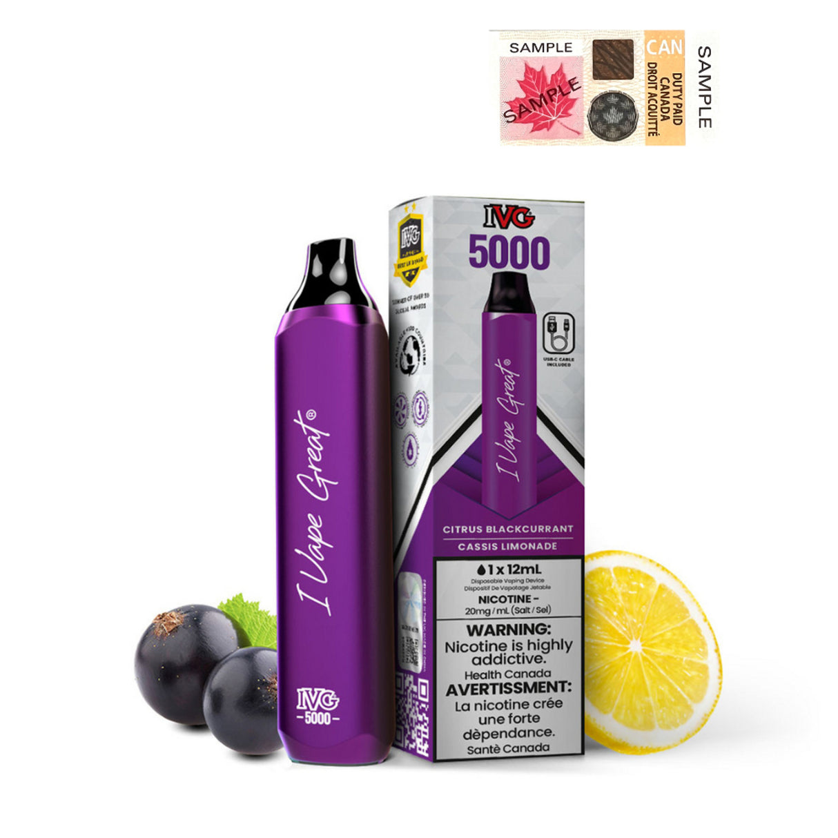 Citrus Blackcurrant - IVG Bar Max 5000 Puffs Disposable Vape