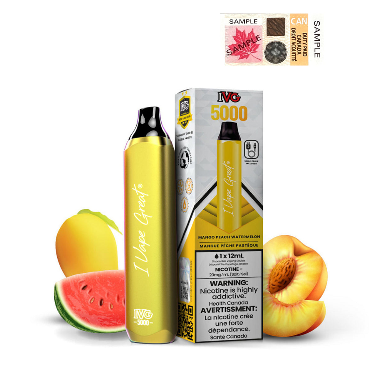 Mango Peach Watermelon- IVG Bar Max 5000 Puffs Disposable Vape