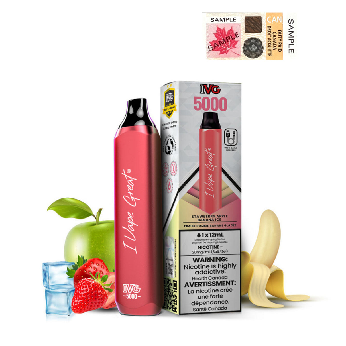 Strawberry Apple Banana Ice - IVG Bar Max 5000 Puffs Disposable Vape