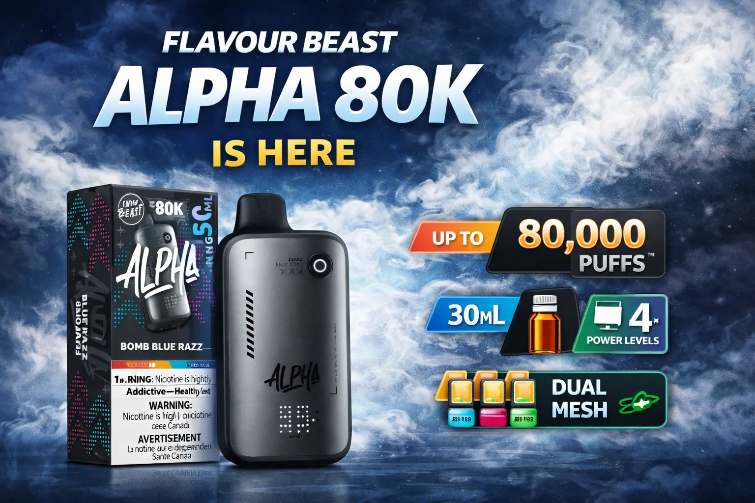 Flavour beast alpha 80000 puffs disposable vapes in Canada